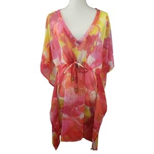 Echo NWT Swim Cover Up Size Small Watercolor Pink/White/Yellow Retail $58